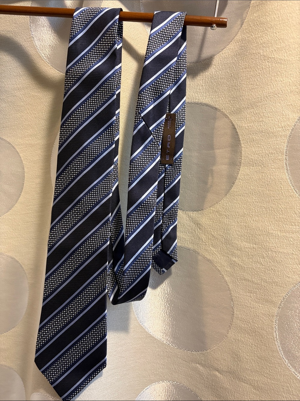 ETRO Milano Luxury 100% Silk Diagonal Stripe Micro-Weave Tie - Navy